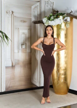Robe Longue Marron -Mode de luxe 0000K0860 BRAUN 13