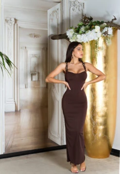 Robe Longue Marron -Mode de luxe 0000K0860 BRAUN 8