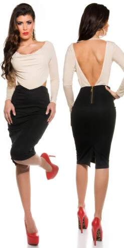Robe De Soirée Noire Et Beige -Mode de luxe 0000K18435 BEIGE 1