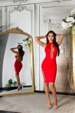 Robe Sexy Rouge Mi Longue -Mode de luxe 0000K20822 ROT 13