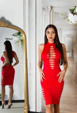 Robe Sexy Rouge Mi Longue -Mode de luxe 0000K20822 ROT 16