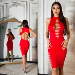 Robe Sexy Rouge Mi Longue -Mode de luxe 0000K20822 ROT 18