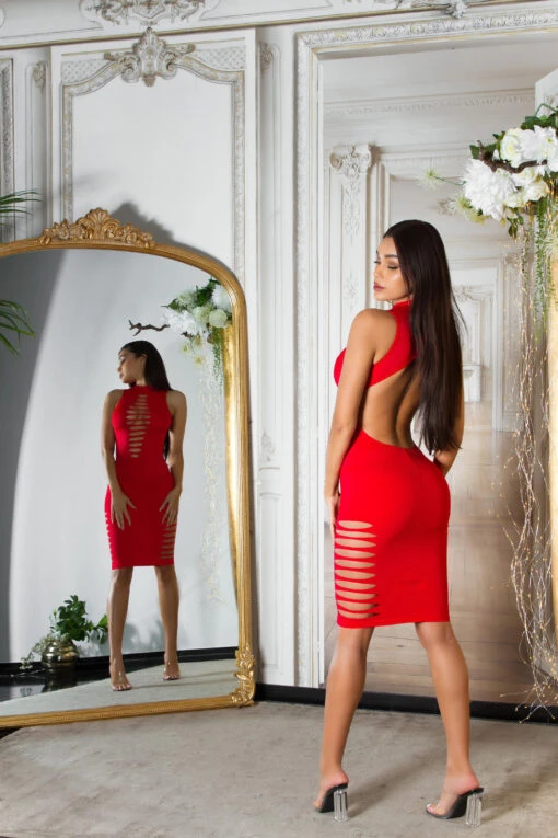 Robe Sexy Rouge Mi Longue – Image 3