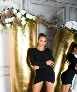 Robe Dos Nu Manches Longues -Mode de luxe 0000K25294 SCHWARZ 56