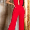 Combinaison Longue Rouge Coeur Croisé