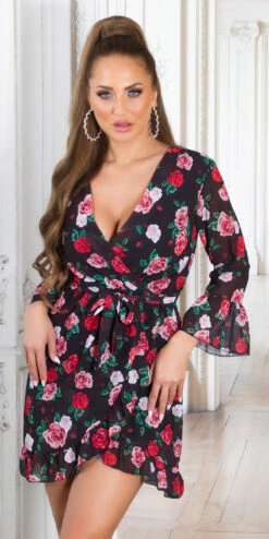 Robe Florale Manches Longues Couleur Foncée