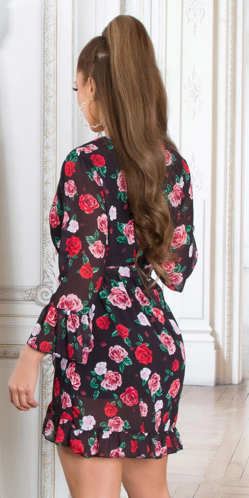 Robe Florale Manches Longues Couleur Foncée – Image 2
