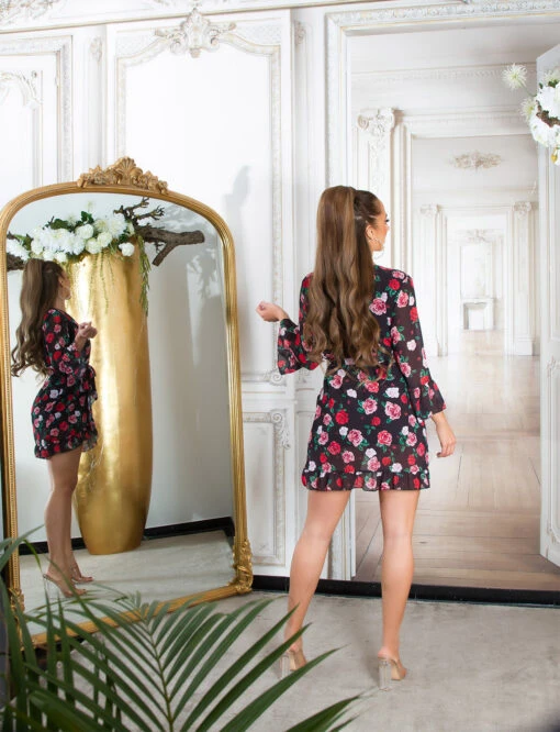 Robe Florale Manches Longues Couleur Foncée – Image 3