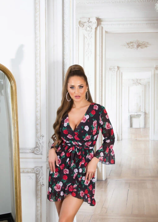 Robe Florale Manches Longues Couleur Foncée – Image 5