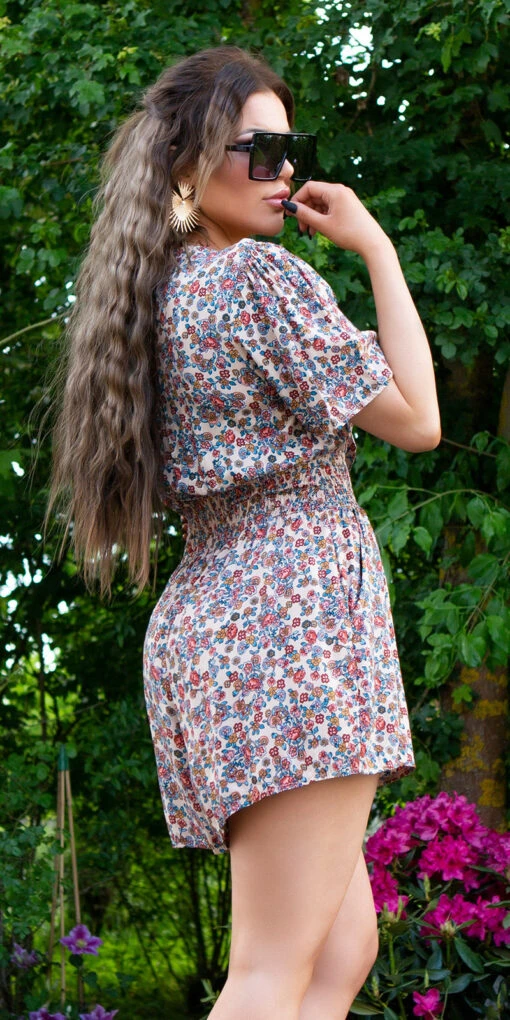 Combinaison Short été Fleurie Beige – Image 2