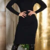 Robe Longue Noire Col Montant -Mode de luxe 0000PU2120 SCHWARZ 70