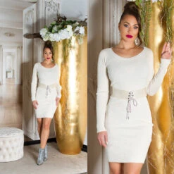 Robe Courte Avec Ceinture Beige -Mode de luxe 0000PU6010 BEIGE 13