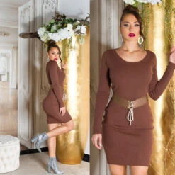 Robe Courte Avec Ceinture Marron -Mode de luxe 0000PU6010 BRAUN 28