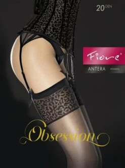 Fiore Bas Noir Antera 20 DEN Jarretière Léopard