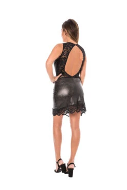 Robe Cocktail Simili Cuir Noire -Mode de luxe 22937