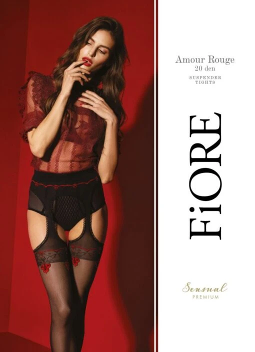 Fiore Bas Jarretelles 20 DEN Noir Et Rouge Modèle Amour – Image 2