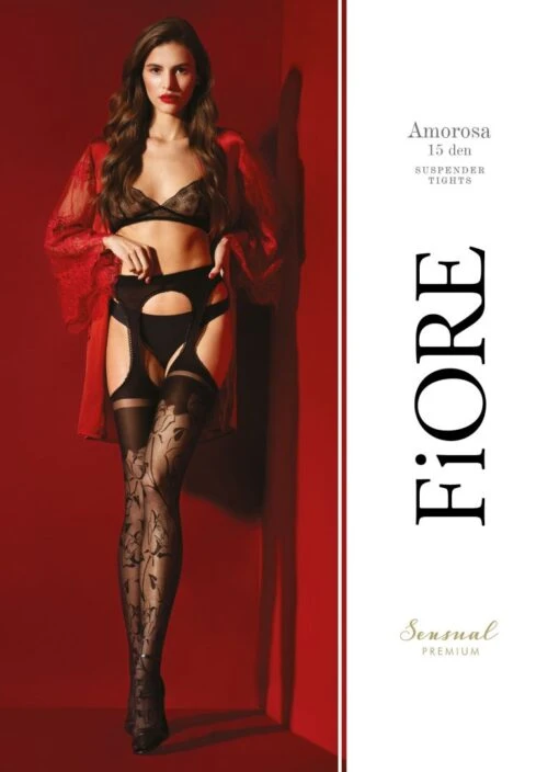 Fiore Bas Jarretelles 30 DEN - Noir - Modèle Amorosa – Image 2