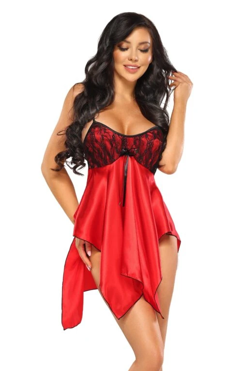 Beauty Night Nuisette Sexy Satin Rouge – Image 2