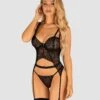 Obsessive Corset Dentelle Et String Noir -Mode de luxe 37133