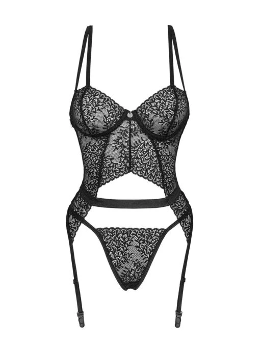 Obsessive Corset Dentelle Et String Noir – Image 7