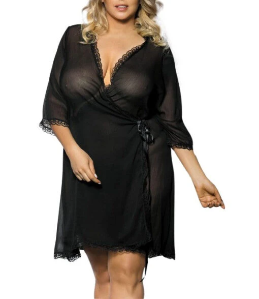 Anaïs Peignoir Sexy Noir Grande Taille – Image 4