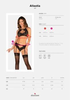 Obsessive Lingerie De Charme Noire -Mode de luxe AllastiaEnsemble2pcs Noir 29549