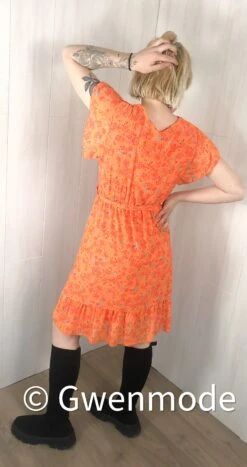 Robe Fleurie Avec Volants Orange -Mode de luxe IMG 2254
