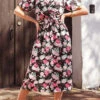 Robe Longue Noire Fleurie -Mode de luxe robe a fleurs 8925 noir